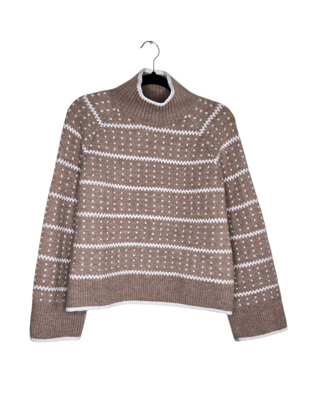 GAP Cozy Fair Isle Mock Neck Sweater Oatmeal Cream Soft Knit Winter Size Small